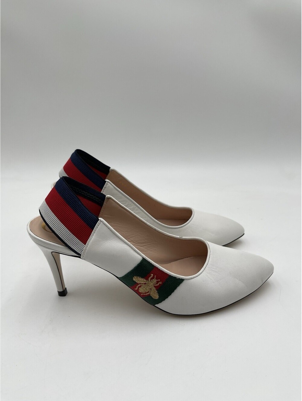 Women’s Gucci Sylvie white leather slingback pumps Size 37